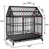 37"L x 41"H Heavy Duty Metal Dog Kennel Cage Crate with 4 Universal Wheels, Openable Pointed Top and Front Door, Black