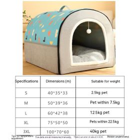 Warm Semi-enclosed Removable And Washable Two-color Geometric Pattern House Kennel (Option: Blue Gray-M)