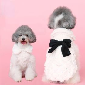 White elegant bow plush coat dog clothes Huayuan warm clothing breathable pet clothes in autumn and winter (Color: milky white)