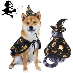 New Halloween printing wizard cloak set pet dog cat hat set jewelry (Color: Hat+Cloak)