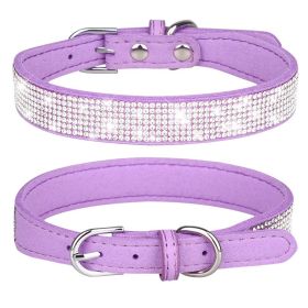 Pet Collar Shiny Artificial Rhinestone Dog Collar For Puppy And Cat; Microfiber Cat Collar (Color: Light Purple)