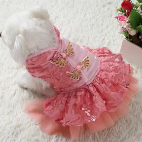 New Year Dog Dress; Festive Pet Dress; Floral Dog Costumes; Pet Clothes For Small Medium Dogs & Cats (Color: Pink)