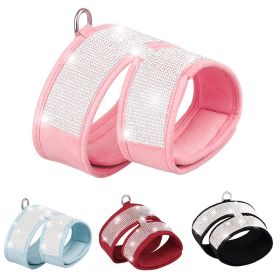 Pet Harness For Dog & Cat; Rhinestone Soft Cat Harness; Soft Dog Vest Harness For Outdoor Walking (Color: Pink)